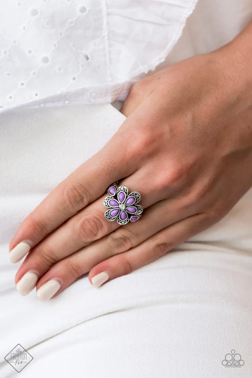Fruity Florals - Purple Decorative Encrusted Petals Fans Out Accents Ring R#7257