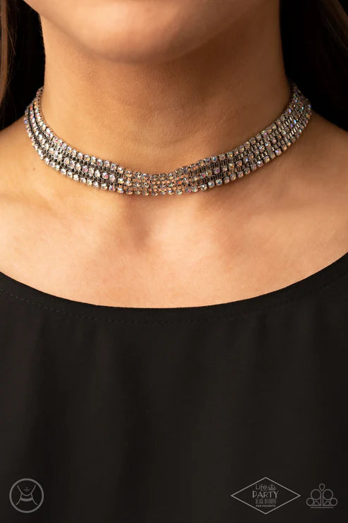Full REIGN - Multi Iridescent Square Box Chain Encrusted Twist Choker Necklace N#5626