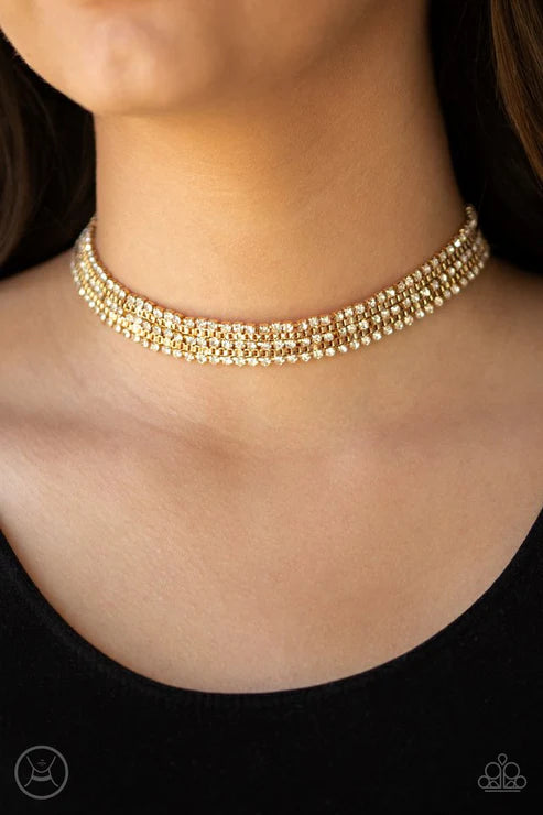 Full REIGN - Gold Square Box Chain Encrusted Twist Choker Necklace N#6757