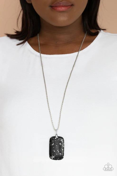 Fundamentally Funky - Oversized Black Speckled Faux Marble Stone Popcorn Chain Necklace N#4367