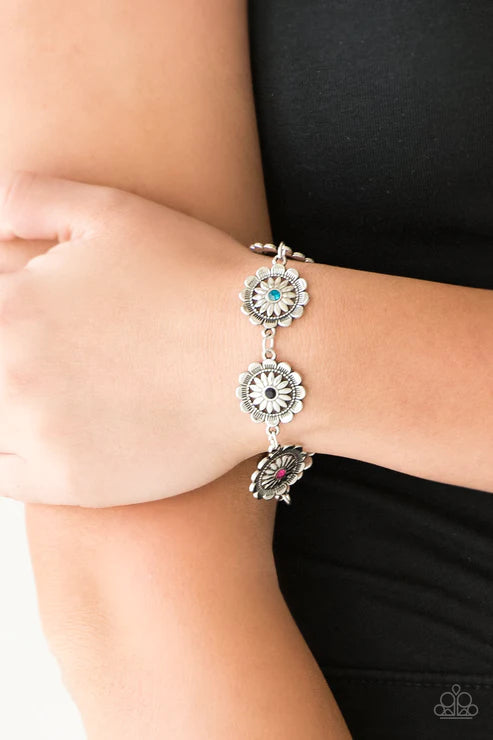 Funky Flower Child - Multi (Blue/Pink/Purple) Dotted Encrusted Floral Bracelet B#5693