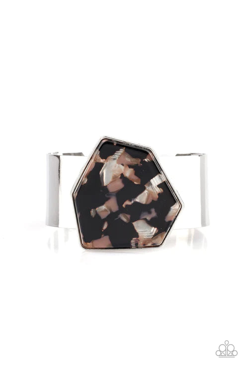 GEO-ing The Distance - Oversized Black Abstract Marble Cuff Bracelet B#5697