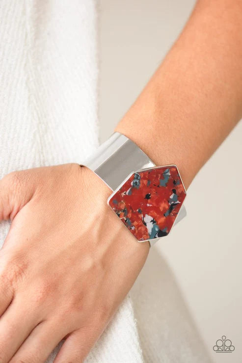 GEO-ing The Distance - Oversized Multi Abstract Marble Cuff Bracelet B#5696