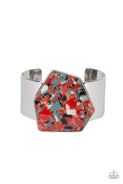 GEO-ing The Distance - Oversized Multi Abstract Marble Cuff Bracelet B#5696