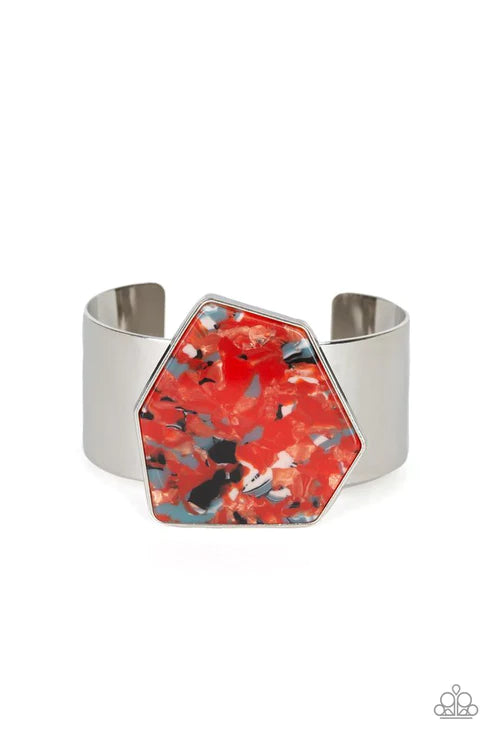 GEO-ing The Distance - Oversized Multi Abstract Marble Cuff Bracelet B#5696