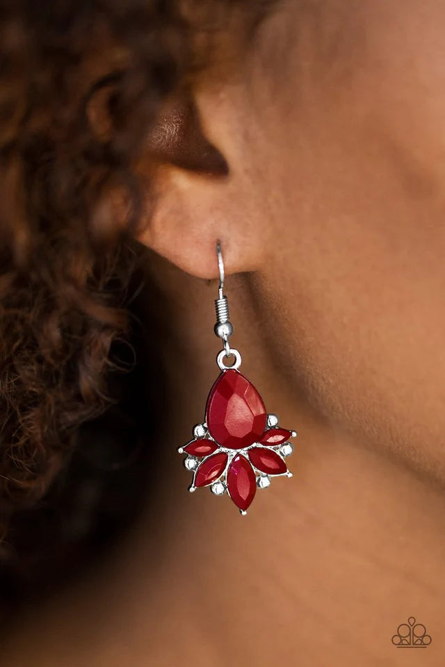 GLAM Up! - Red Faceted Fan Studded Earrings E#2956