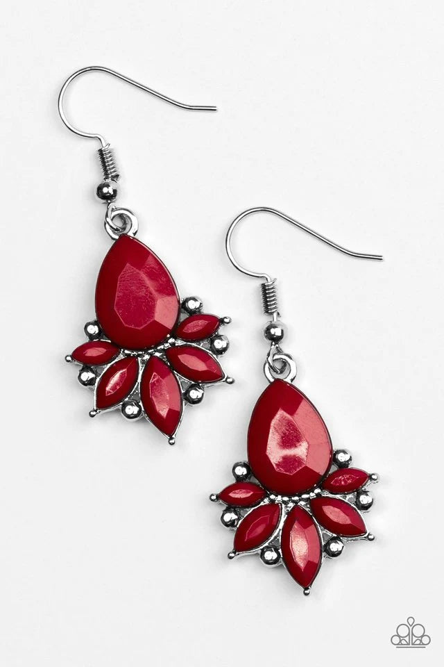 GLAM Up! - Red Faceted Fan Studded Earrings E#2956