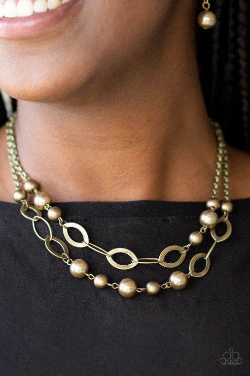 GLIMMER Takes All - Brass Pearl Necklace N#4157