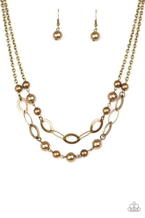GLIMMER Takes All - Brass Pearl Necklace N#4157