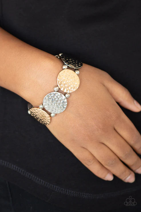 GLISTEN and Learn - Oversized Multi (Gold/Gunmetal/Silver) Infused Hammered Bracelet B#2699