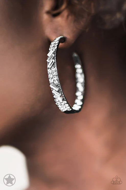 GLITZY By Association - Oversized Gunmetal/White Dipped Encrusted Hoop Earrings E#4521
