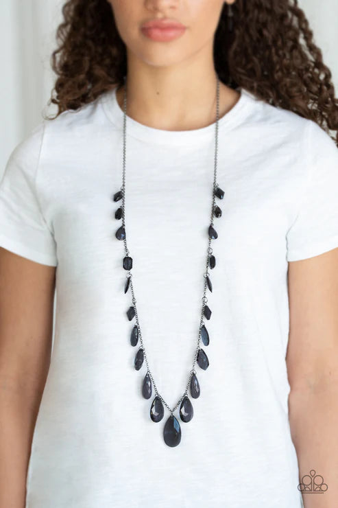 GLOW And Steady Wins The Race - Oversized Black Glassy/Cloudy Crystal Necklace N#3882