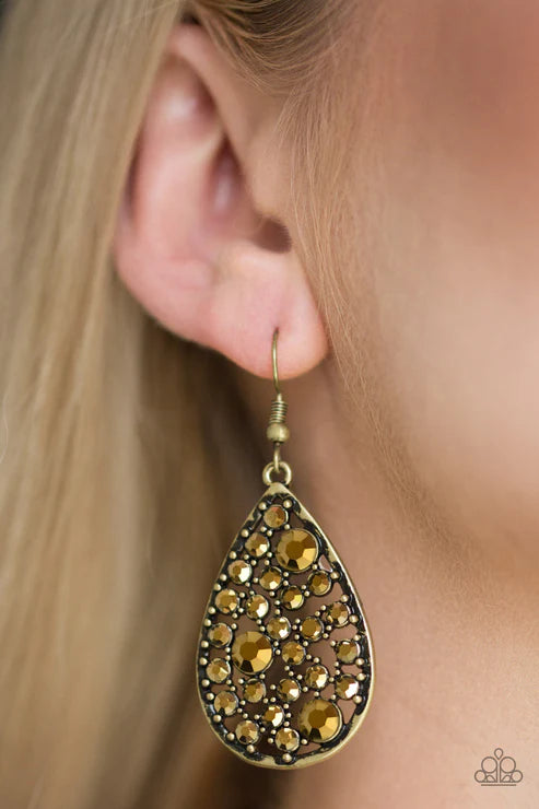 GLOW With The Flow - Brass Aurum Encrusted Teardrop Earrings E#6059