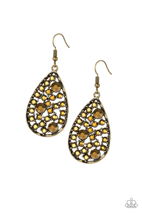 GLOW With The Flow - Brass Aurum Encrusted Teardrop Earrings E#6059