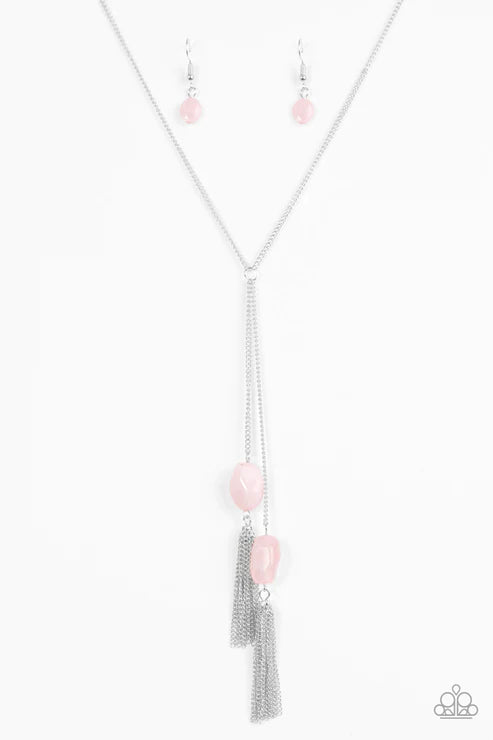 GLOW Your Roll - Pink Imperfect Moonstones Ornate Duo Tassel Necklace N#5384
