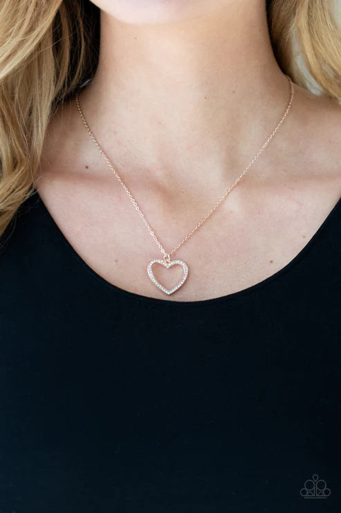GLOW by Heart - Rose Gold Airy 3D Heart Encrusted Necklace N#3243