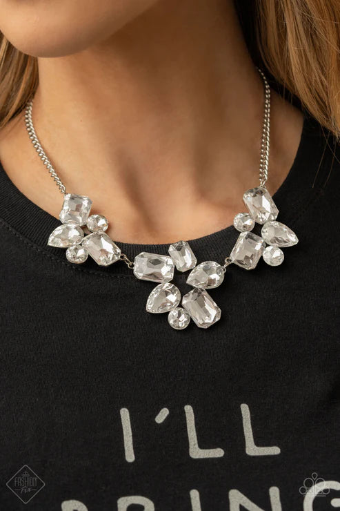 Galactic Goddess - Oversized White Unexpected Explosion Round/Teardrop/Emerald Cut Cluster Haphazard Groupings Blinding Clusters Link Stellar Necklace N#7361