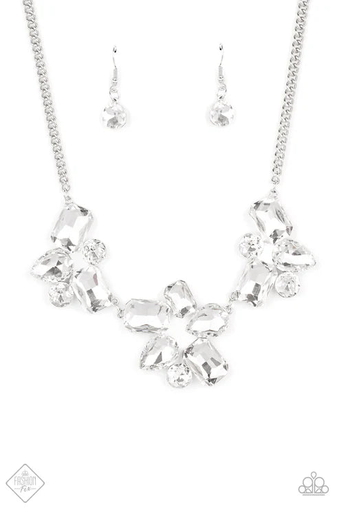Galactic Goddess - Oversized White Unexpected Explosion Round/Teardrop/Emerald Cut Cluster Haphazard Groupings Blinding Clusters Link Stellar Necklace N#7361