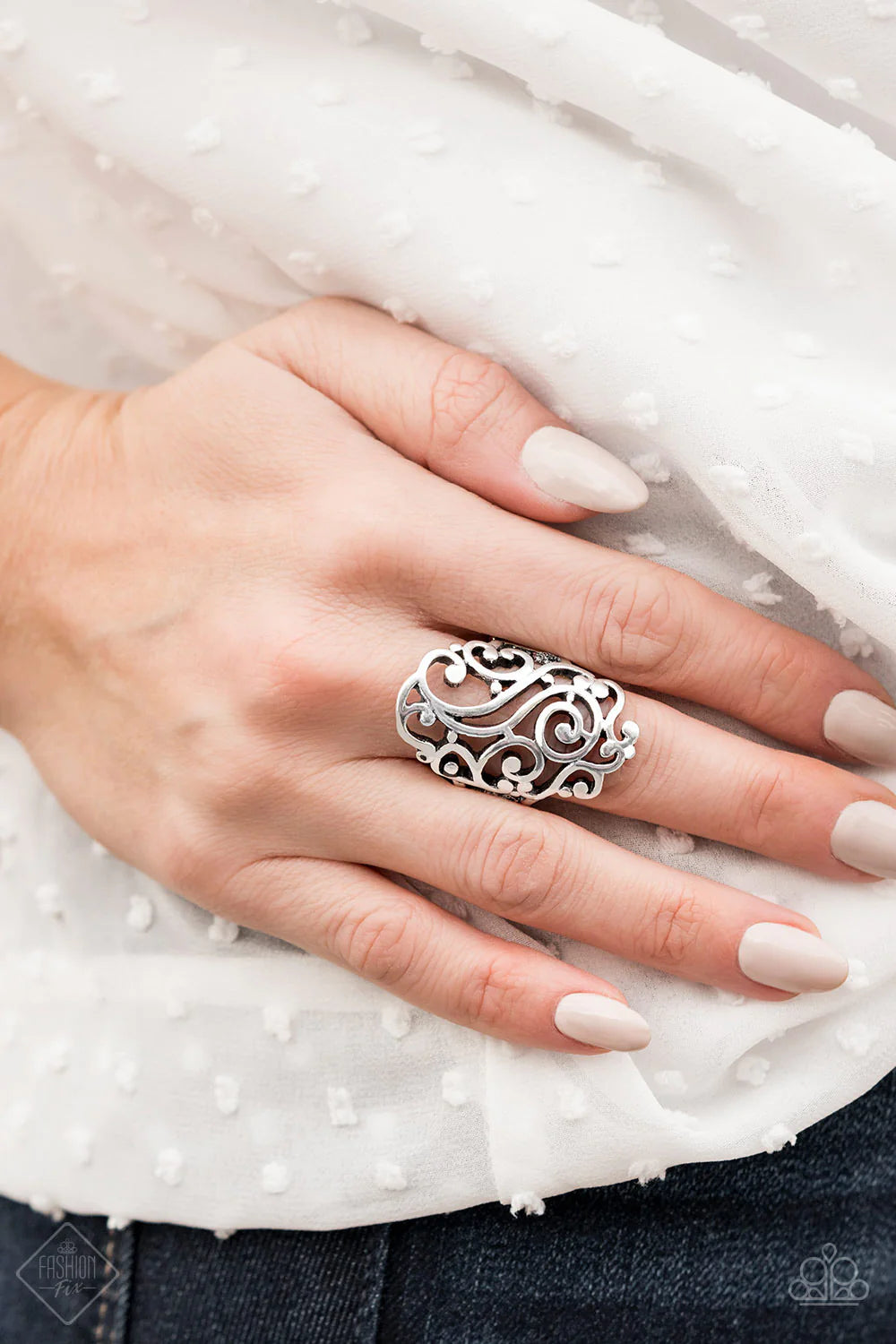 Garden Bliss - Oversized Silver Swirl Vine Filigree Ring R#6870