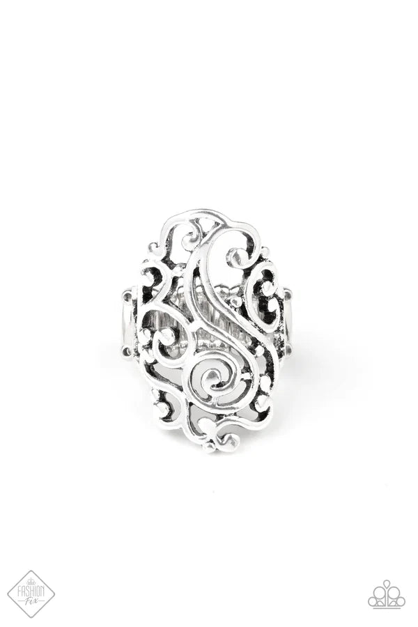 Garden Bliss - Oversized Silver Swirl Vine Filigree Ring R#6870