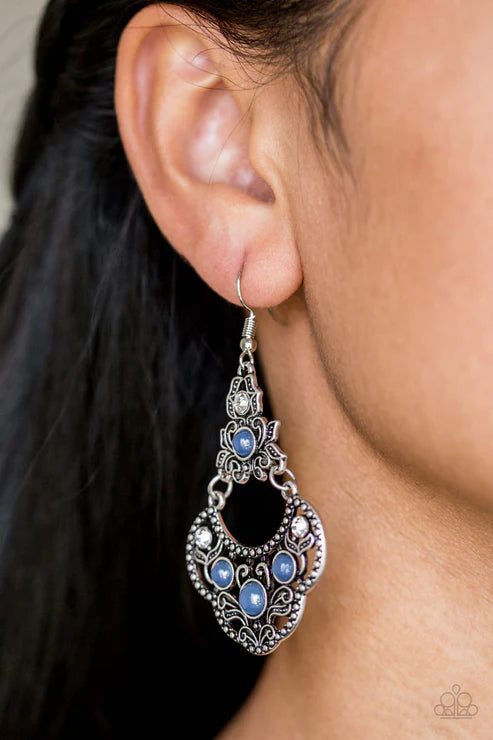 Garden State Glow - Glowing Blue Leafy Filigree Earrings E#4992
