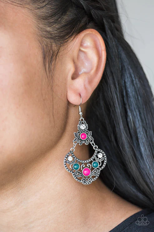 Garden State Glow - Multi (Green/Pink) Leafy Filigree Earrings E#2982