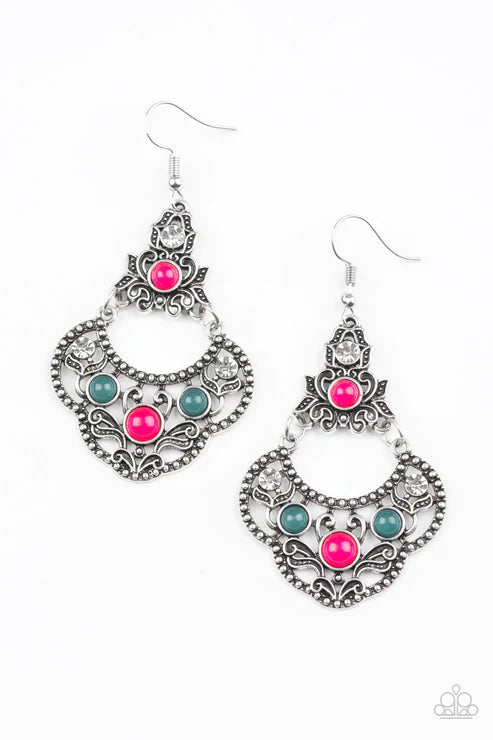 Garden State Glow - Multi (Green/Pink) Leafy Filigree Earrings E#2982