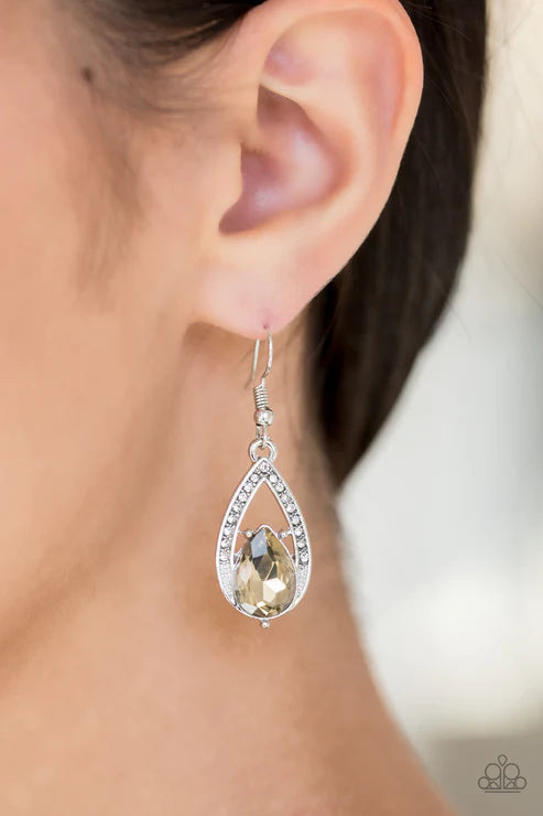 Gatsby Grandeur - Brown (Topaz) Encrusted Regal Teardrop Earrings E#3788