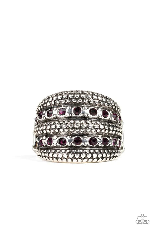 Girl Fight - Oversized Purple Duo Encrusted Antiqued Studded Ring R#6038