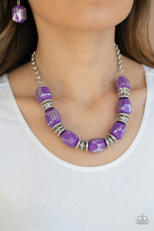 Girl Grit - Metallic Purple Scratched Faceted Accent Necklace N#4146