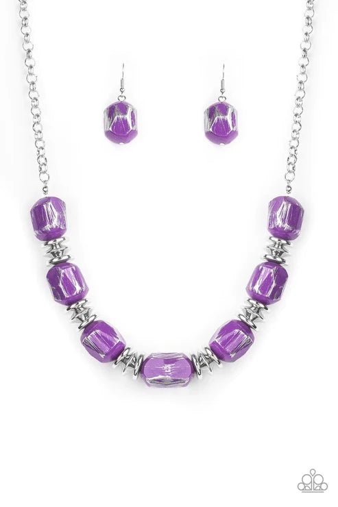 Girl Grit - Metallic Purple Scratched Faceted Accent Necklace N#4146