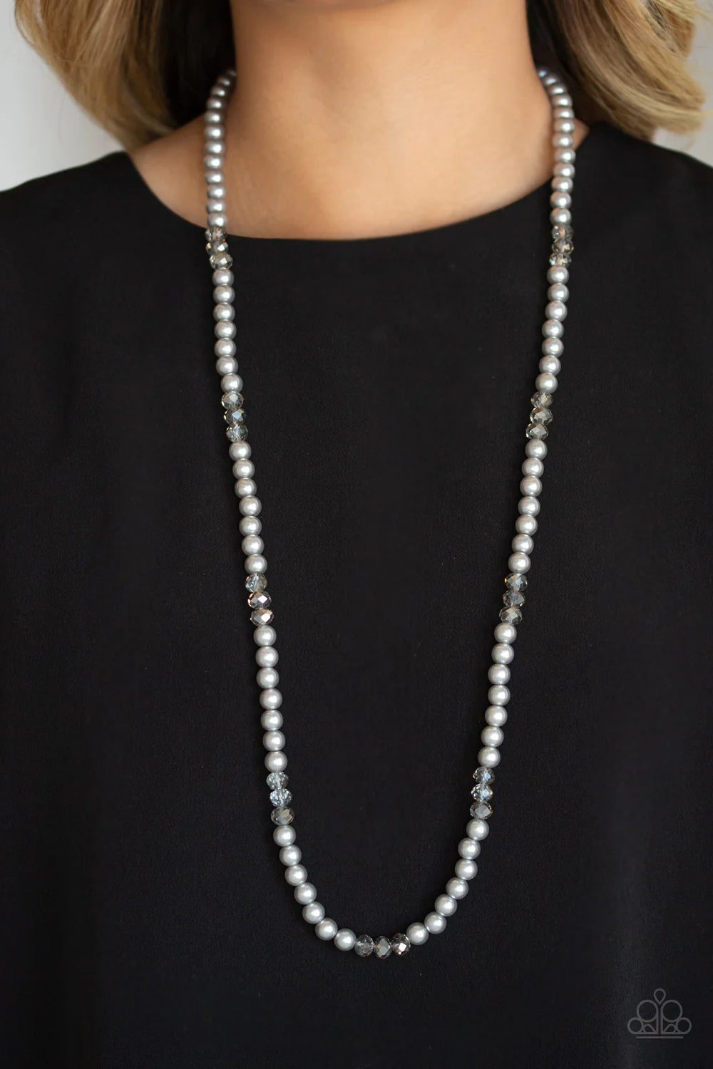 Girls Have More FUNDS - Silver Pearl Smoky Crystal Necklace N#7024