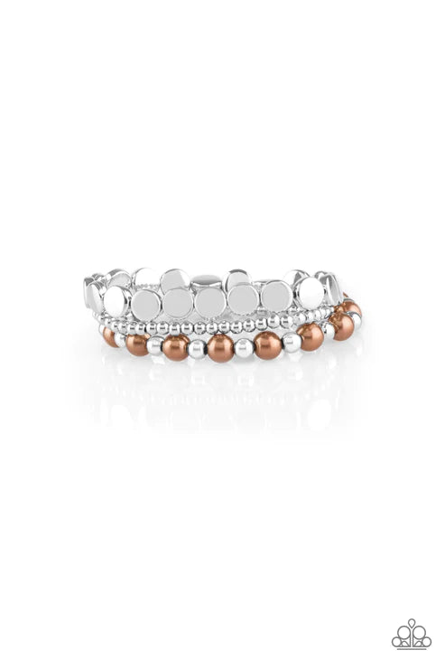 Girly Girl Glamour - Brown/Silver Pearl Mismatched Bracelet Stack B#5548
