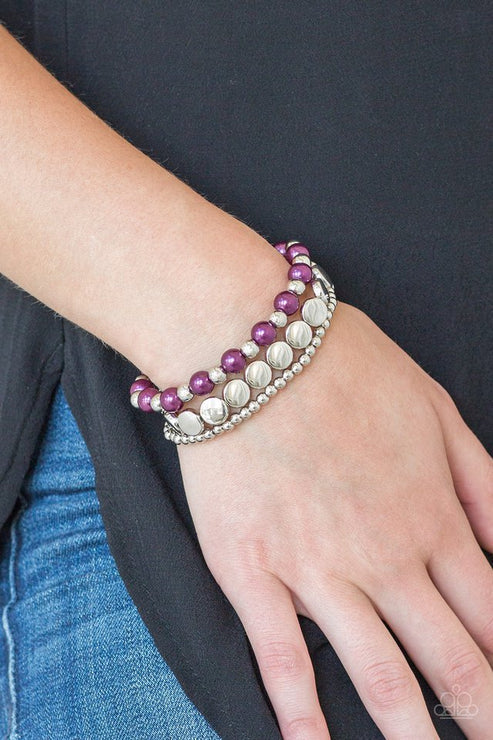 Girly Girl Glamour - Purple/Silver Pearl Mismatched Bracelet Stack B#5869