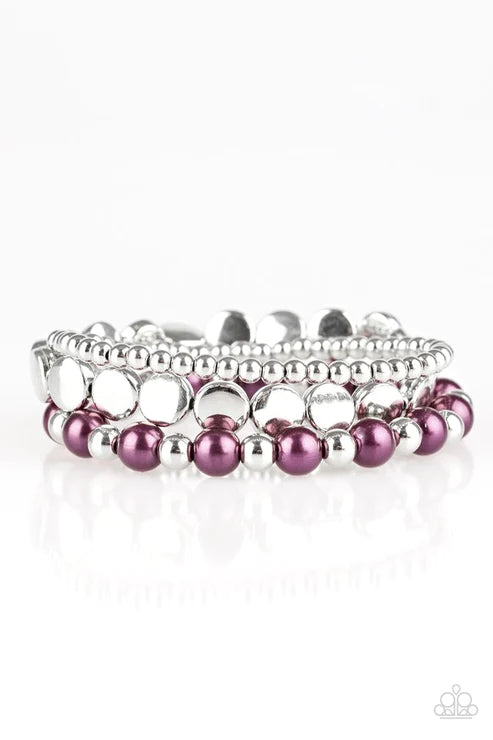 Girly Girl Glamour - Purple/Silver Pearl Mismatched Bracelet Stack B#5869