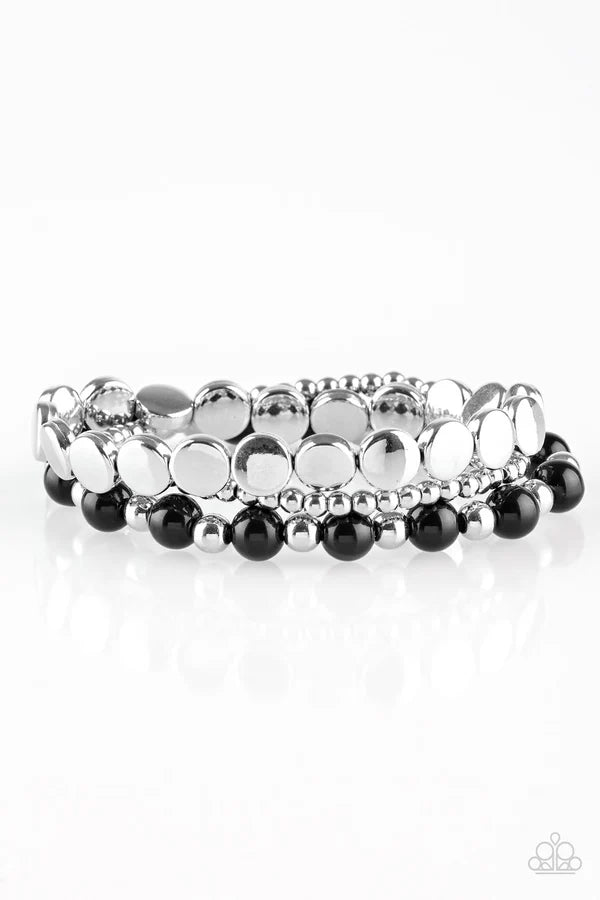 Girly Girl Glamour - Black/Silver Pearl Mismatched Bracelet Stack B#6789