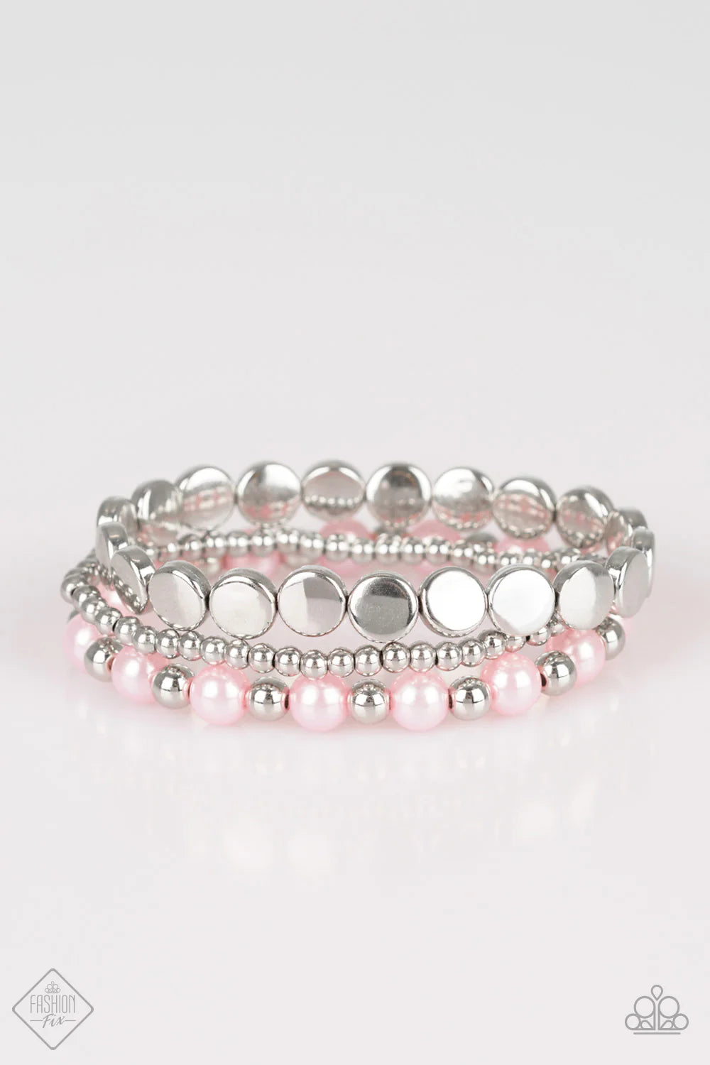 Girly Girl Glamour - Pink/Silver Pearl Mismatched Bracelet Stack B#6093