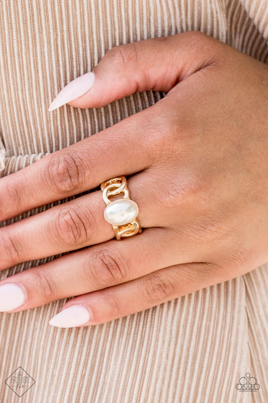 Glamified Glam - Gold Pearl-Drop Centerpiece Circles Link Airy Ring R#7122