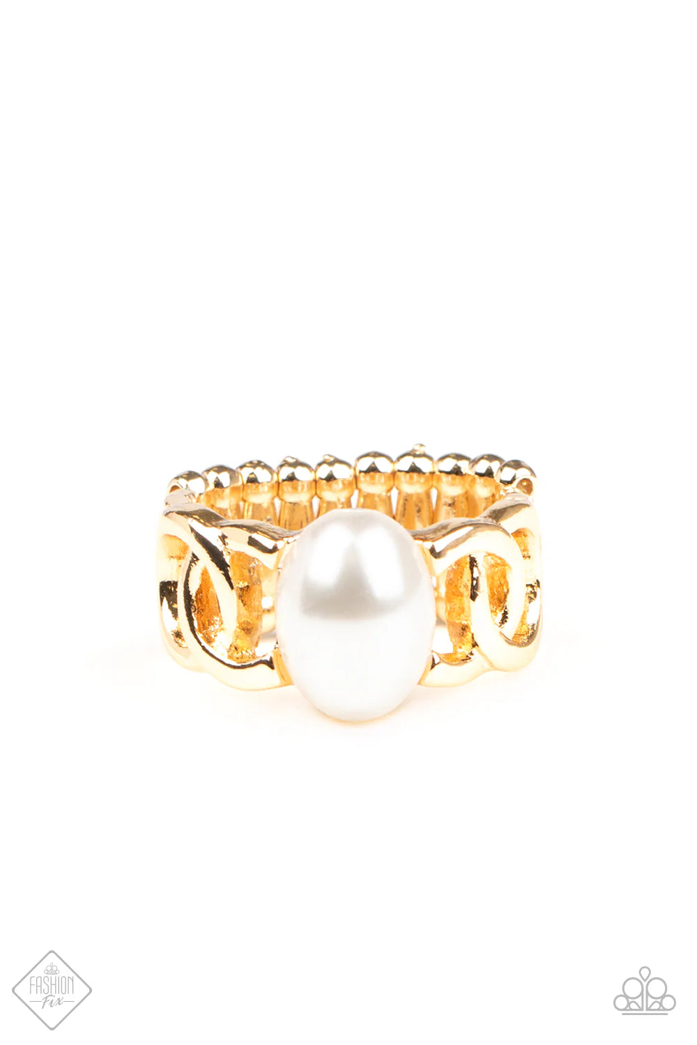 Glamified Glam - Gold Pearl-Drop Centerpiece Circles Link Airy Ring R#7122