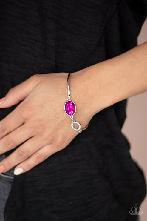 Glamorous Glow - Peacock Pink Oval Encrusted Bowing Bars Bracelet B#6064