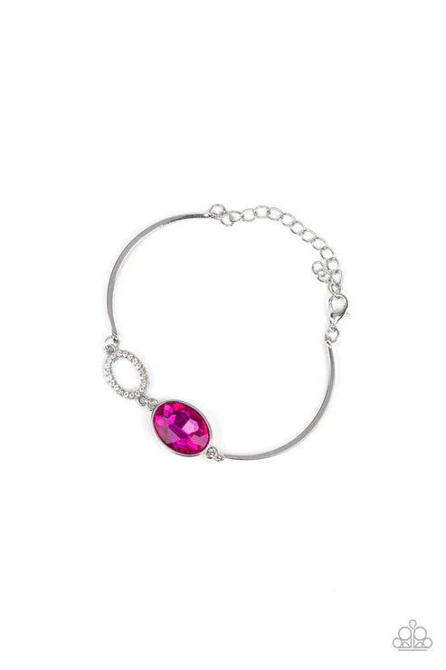 Glamorous Glow - Peacock Pink Oval Encrusted Bowing Bars Bracelet B#6064