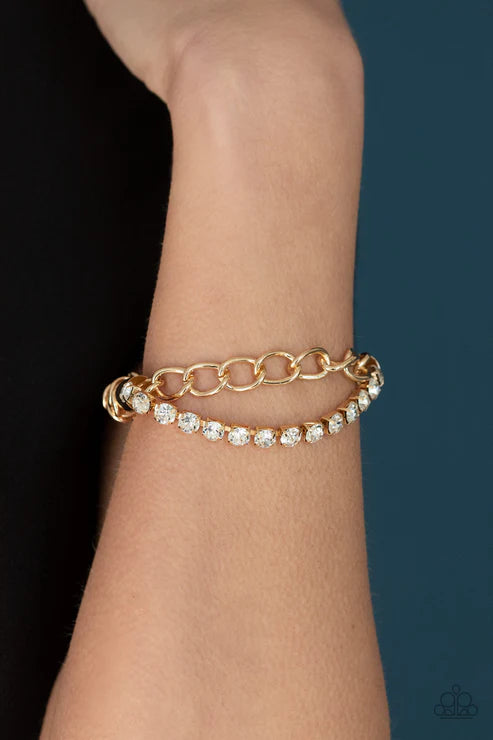 Glamour Grid - Oversized Gold  Encrusted Exaggerated Chain Bracelet B#6076