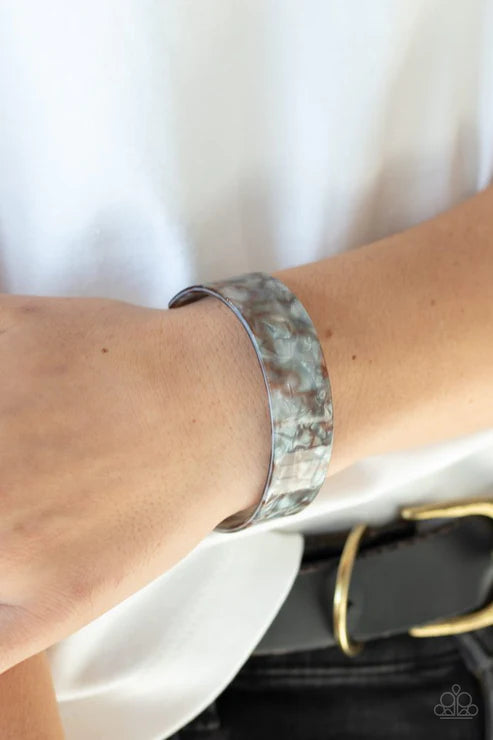 Glaze Daze - Multi 2 Metallic Speckled Glazed Iridescent Shimmer Waved Cuff Bracelet B#3620