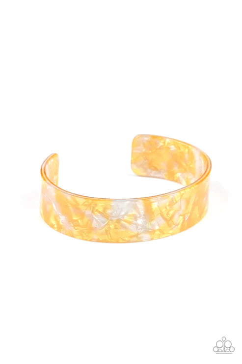 Glaze Daze - Yellow Speckled Glazed Iridescent Shimmer Waved Cuff Bracelet B#4185