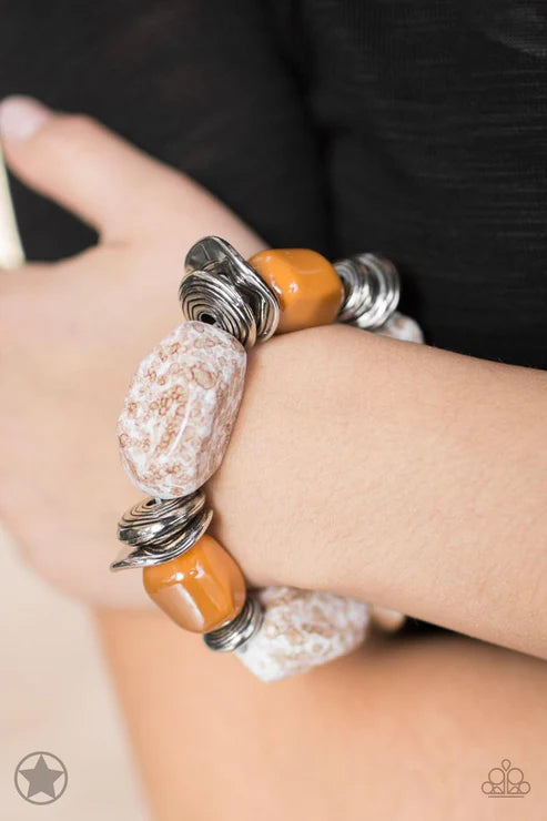 2-Piece Oversized Chunky Peach (Amber/Peach/Brown) Glazed Finish Pearly Speckled Faux Rocks Set SET#6473
