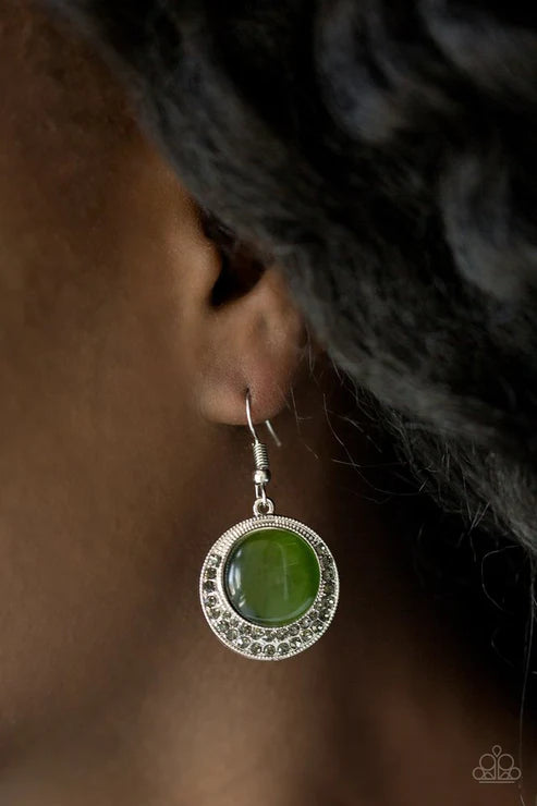 Gleam Away - Green Cat's Eye Moonstone Smoky Encrusted Earrings E#5726
