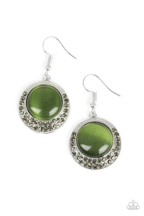 Gleam Away - Green Cat's Eye Moonstone Smoky Encrusted Earrings E#5726