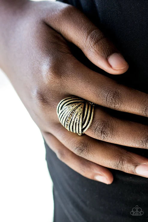 Glitter Tracker - Oversized Brass Antique Abstract Aurum Encrusted Ring R#5657