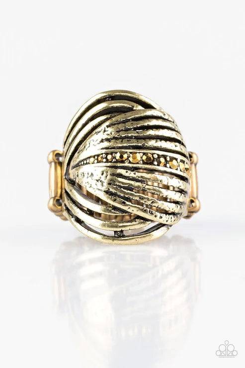 Glitter Tracker - Oversized Brass Antique Abstract Aurum Encrusted Ring R#5657