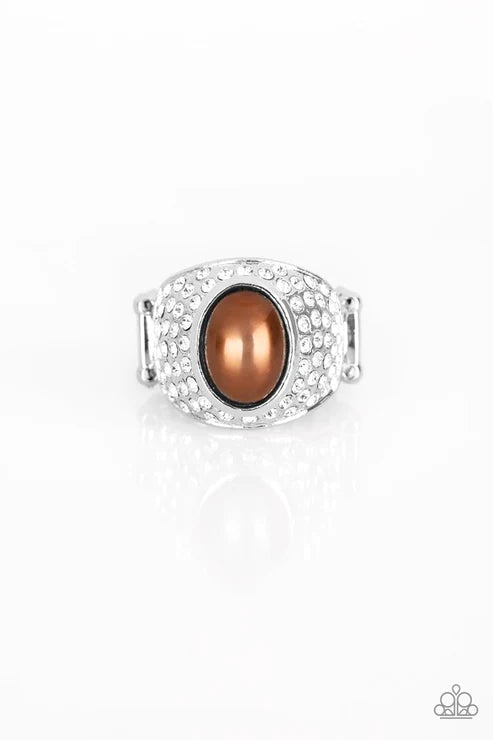 Glittering Go-Getter - Oversized Brown Pearl Encrusted Ring R#3559